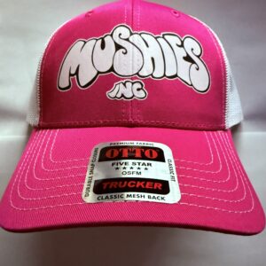 Mushies Inc. Pink OTTO 6 Panel Low Profile Trucker Hat White Logo