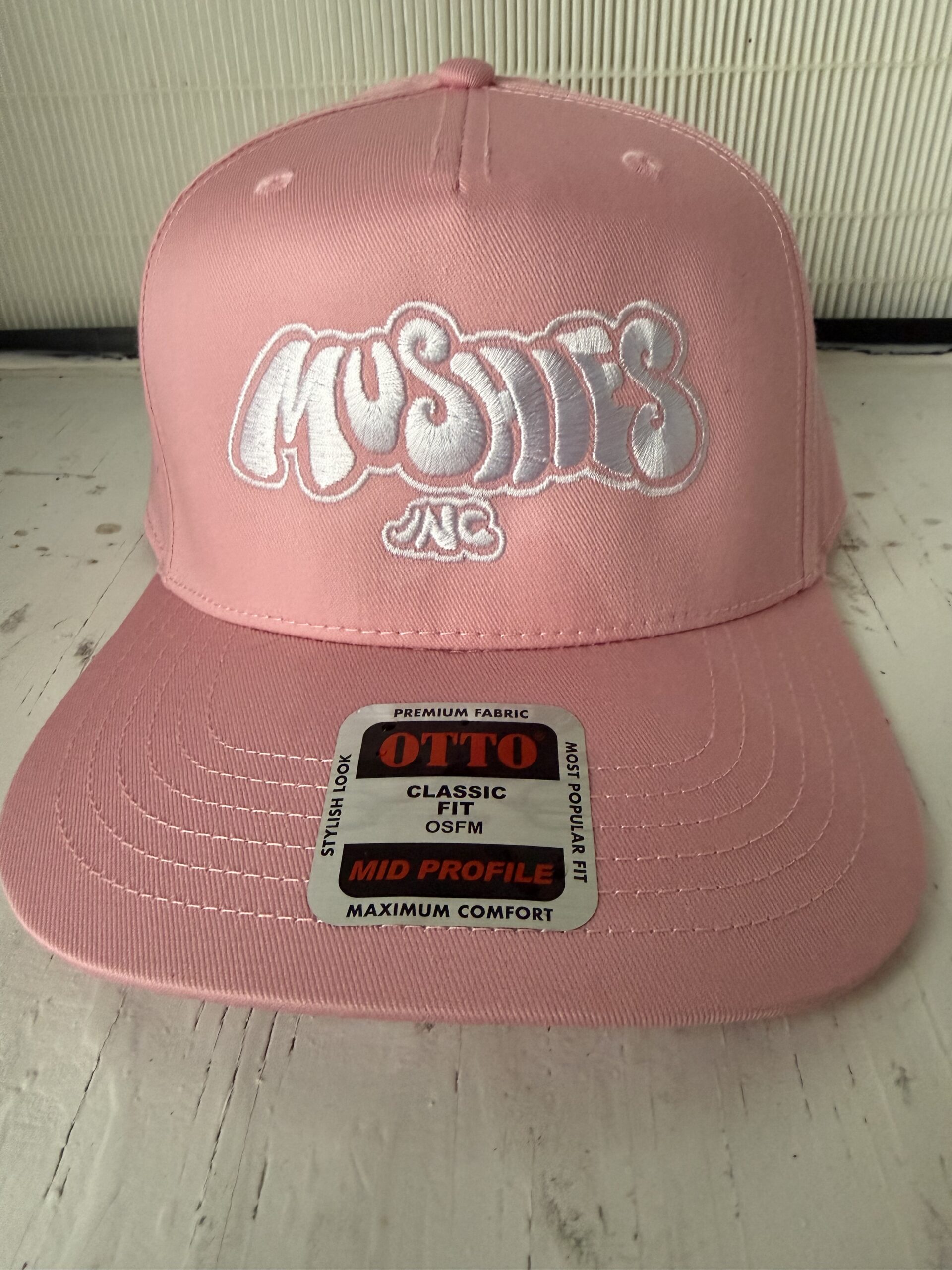 Embroidered Pink Otto Classic Fit Mid Profile White Mushies Inc Logo